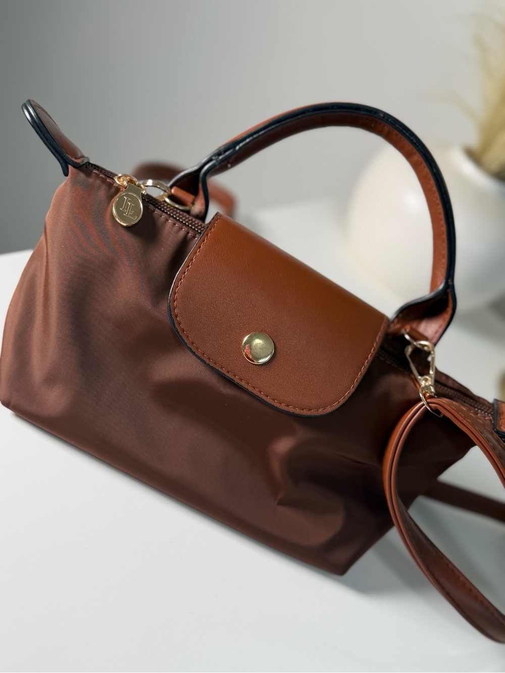 Brown Crossbody Shoulder Bag with Top Handle
